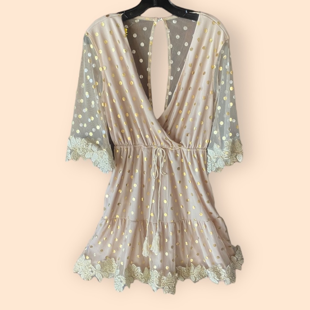 Exports New Gold Polkadot Whimsical Lace and Tool Party Dress